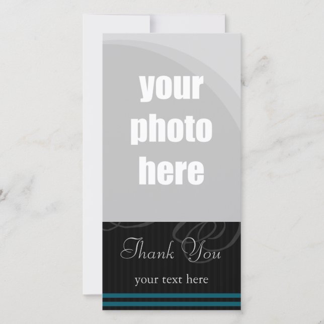 Elegant Black/Blue "Thank You" Thank You Card (Front)