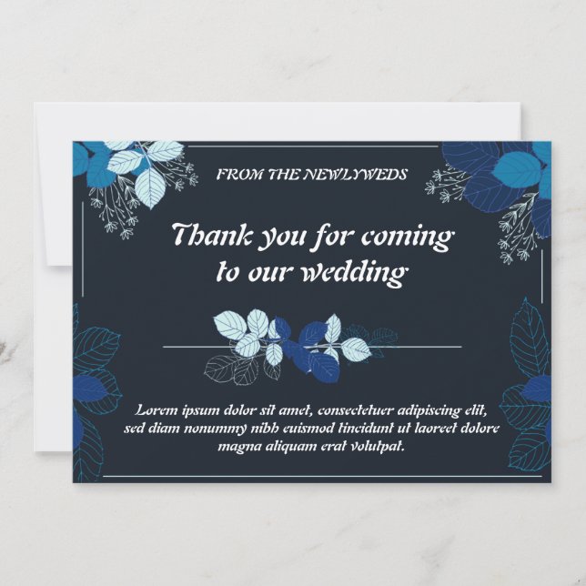 Elegant Black & Blue Wedding Thank You Card (Front)