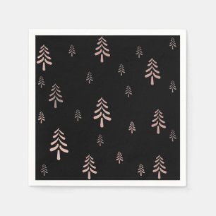 Elegant black blush pink Christmas tree pattern Napkin