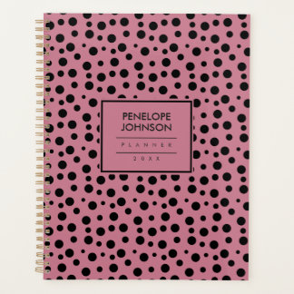 Elegant Black Blush Pink Polka Dot Pattern Planner