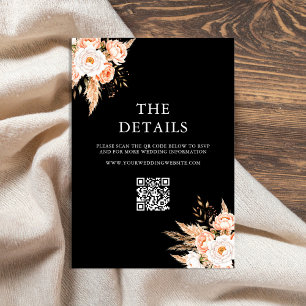 Elegant Black Boho Chic Floral Fall Wedding Enclosure Card