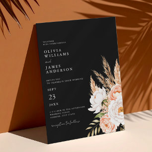 Elegant Black Boho Chic Floral Fall Wedding  Invitation
