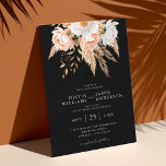 Elegant Black Boho Chic Floral Fall Wedding  Invitation<br><div class="desc">Black and floral theme wedding invitation featuring boho chic watercolor flower accents of peony roses and pampas grass. Simple to personalise with the details of your wedding for your guests in elegant minimalist typography.</div>