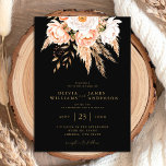 Elegant Black Boho Chic Floral Fall Wedding  Invitation<br><div class="desc">Black and floral theme wedding invitation featuring boho chic watercolor flower accents of peony roses and pampas grass. Simple to personalise with the details of your wedding for your guests in elegant minimalist typography.</div>