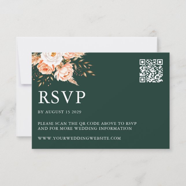 Elegant Black Boho Chic Floral Fall Wedding RSVP Card (Front)