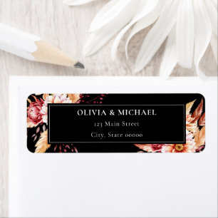Elegant Black Boho Floral Wedding Return Address Label