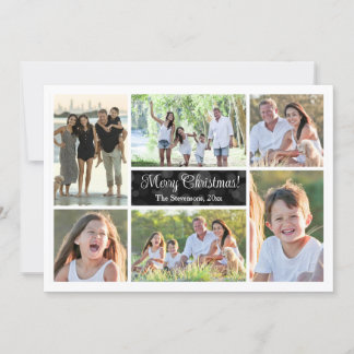 Elegant Black Bokeh Six Photo Collage Custom Invitation