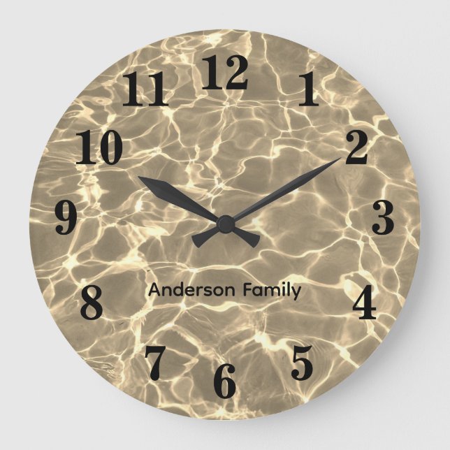 Elegant Black Bold Numbers Ocean Photo Personised Large Clock (Front)