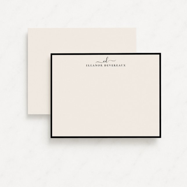 Elegant Black Border Monogram Note Card (Creator Uploaded)