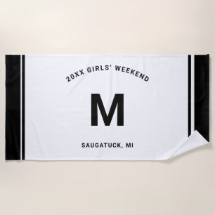 Elegant Black Border Script Monogram Letter  Beach Towel