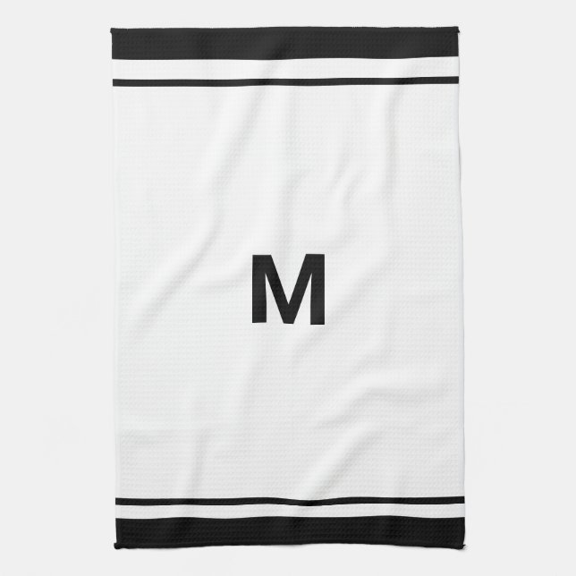 Elegant Black Border Script Monogram Letter  Tea Towel (Vertical)