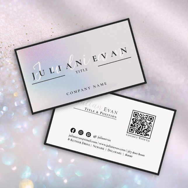 Elegant Black Border Silver Holographic Beauty Business Card (Creator Uploaded)