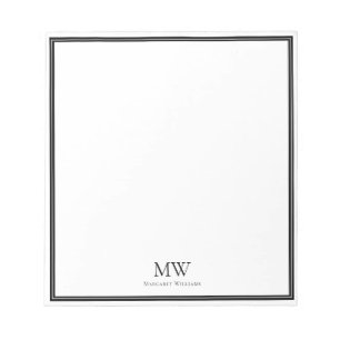 Elegant Black Border Two Initials Monogram Notepad