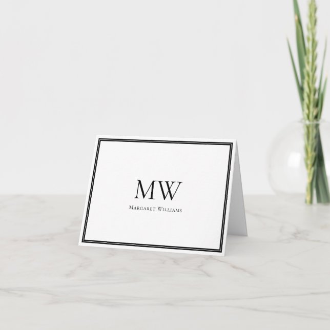Elegant Black Border Two Initials Thank You Card (Front)