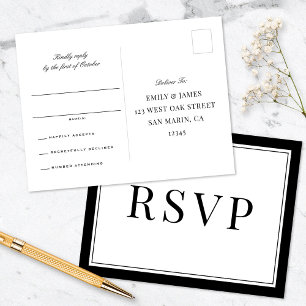 Elegant Black Border Vintage Typography Wedding Postcard