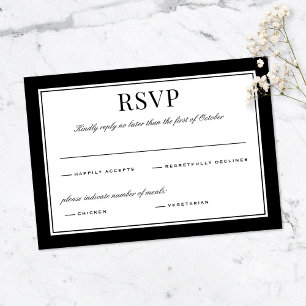 Elegant Black Border Vintage Typography Wedding RSVP Card