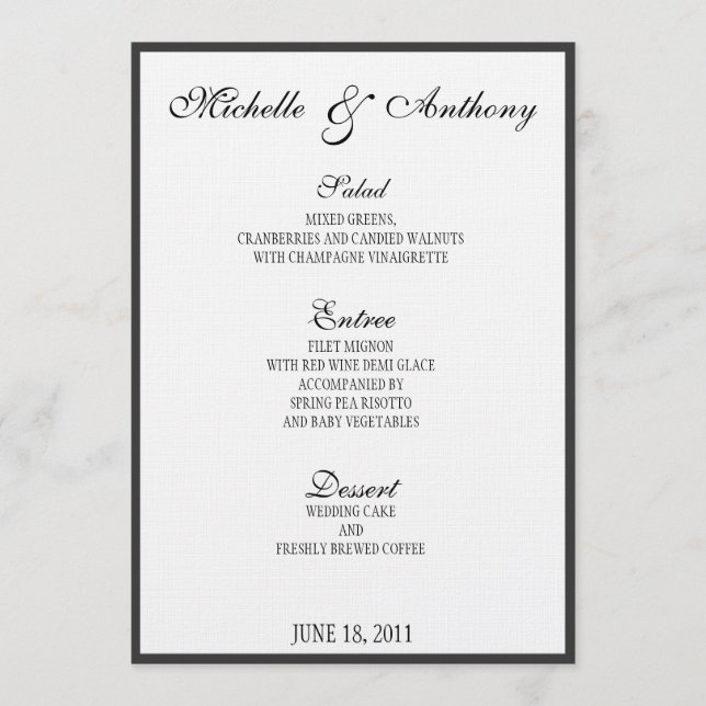 Elegant Black Border Wedding Menu (Front)