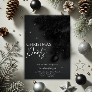 Elegant Black Botanical Christmas Party Invitation