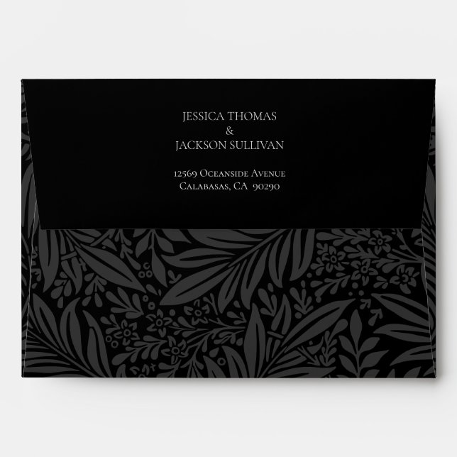 Elegant Black Botanical Floral Wedding Envelope (Back (Top Flap))
