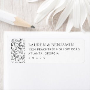 Elegant Black Botanical Return Address Label