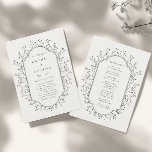 Elegant Black Botanical Vintage Frame Wedding Program
