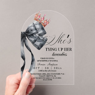 Elegant Black Bow 30th Birthday Acrylic Invitations