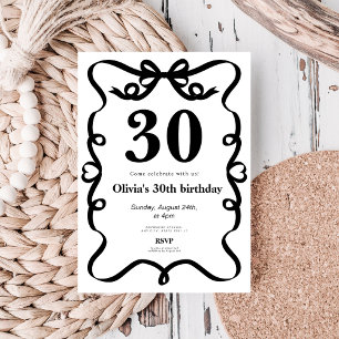 Elegant black bow 30th birthday invitation