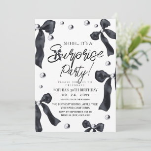 Elegant Black Bow 30th Birthday Party  Invitation