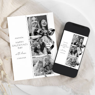 Elegant Black Bow 3 Photo Galentines Day Card