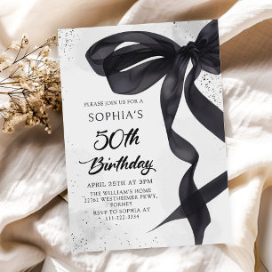 Elegant Black Bow 50th Birthday Party Invitation