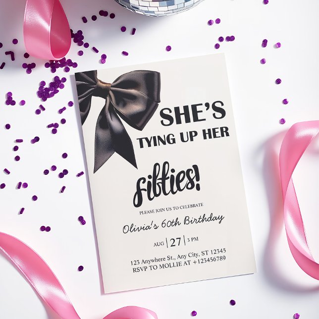 Elegant Black Bow 60th Birthday Invitation (Creator Uploaded)