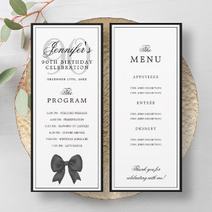 Elegant Black Bow 90th Birthday Program + Menu