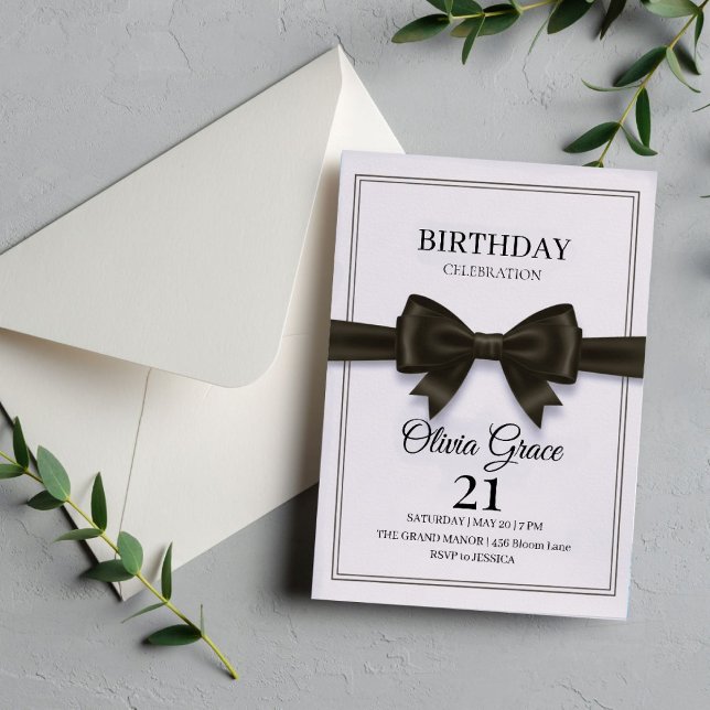 Elegant Black Bow Birthday Invitation (Creator Uploaded)