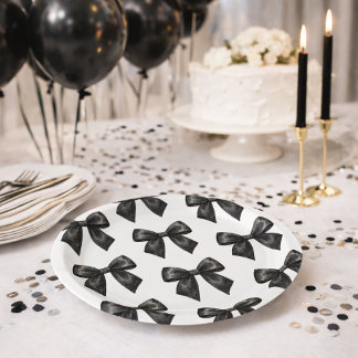 Elegant Black Bow Birthday Paper Plate