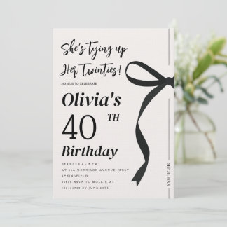 Elegant Black Bow Birthday Party Invitation