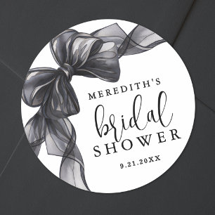 Elegant Black Bow Bridal Shower Classic Round Sticker