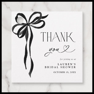 Elegant Black Bow Bridal Shower Script Thank You Favour Tags