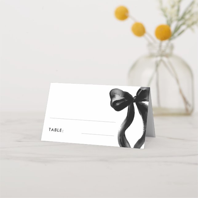 Elegant Black Bow Bridal Shower Table Place Card (Front)