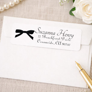 Elegant Black Bow Classy Handwriting Return Address Label