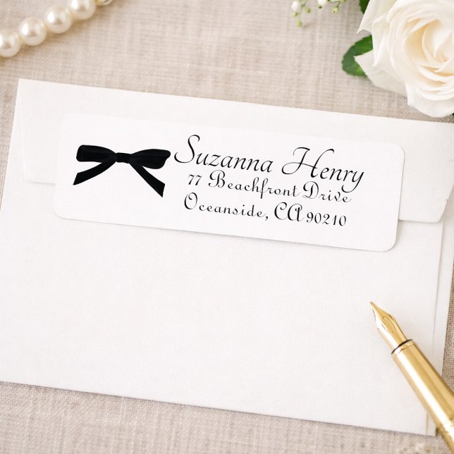 Elegant Black Bow Classy Handwriting Return Address Label (Creator Uploaded)