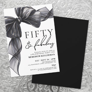 Elegant Black Bow Fifty & Fabulous 50th Birthday Invitation