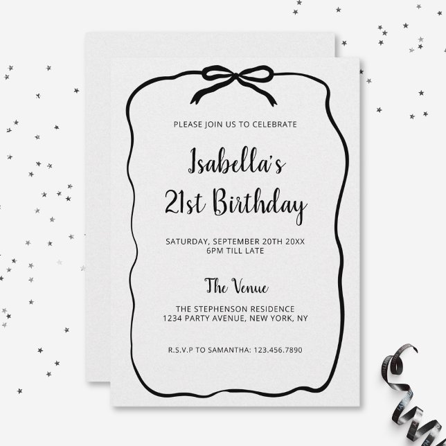 Elegant Black Bow Frame Minimalist Birthday Invitation (Creator Uploaded)