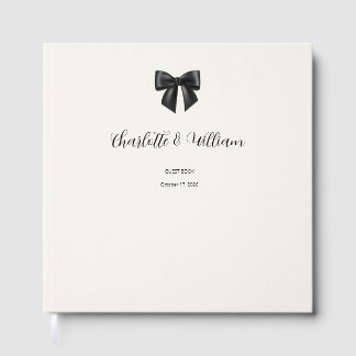 Elegant Black Bow Gold Foil Wedding Guest Book