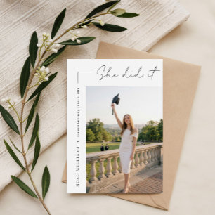 Elegant Black Bow Grad Photo Graduation Party Thank You Card