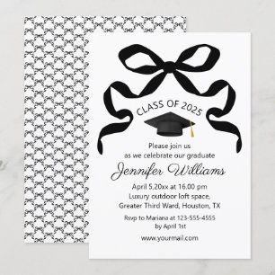 elegant black bow graduation party class of 2025 invitation
