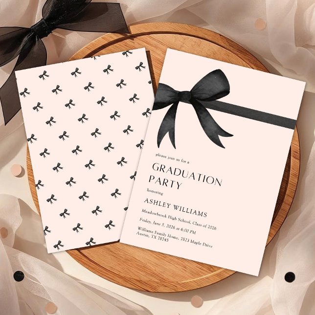 Elegant Black Bow Graduation Party Invitation (Creator Uploaded)