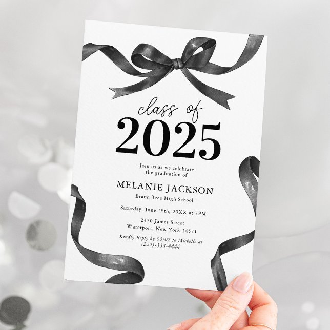 Elegant Black Bow Graduation Party Invitation (Creator Uploaded)