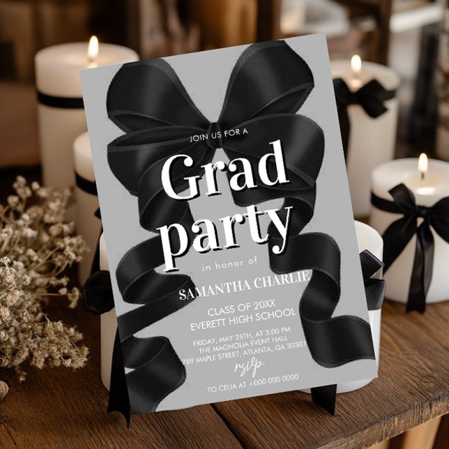 Elegant Black Bow Graduation Party Invitation (Creator Uploaded)