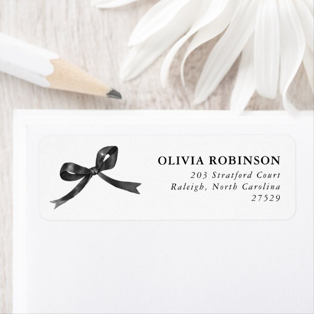 Elegant Black Bow Graduation Return Address Label (Insitu)