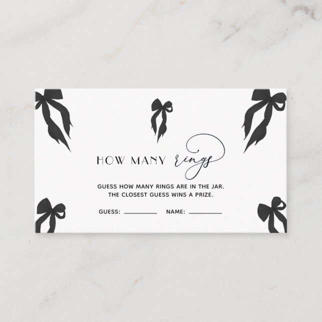 Elegant Black Bow Guess How Rings Game Enclosure Card (Front)